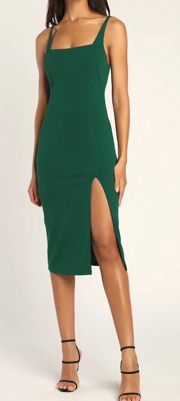Lulus XS emerald green midi dress side slit NWT sleeveless foxy favorite $82